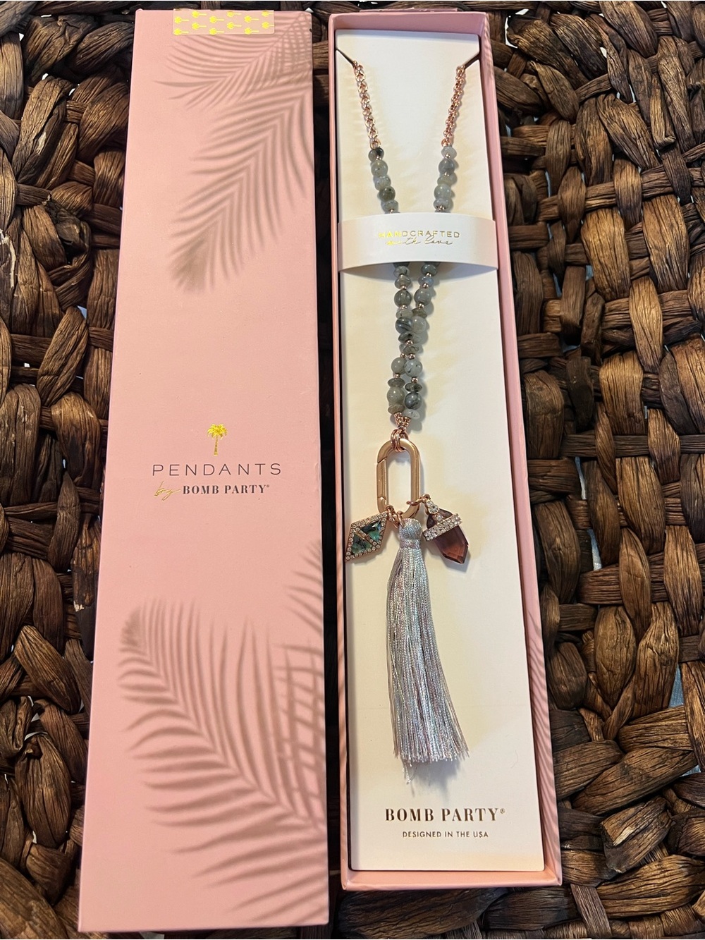 Bomb Party Rose Gold and Gray Beaded Tassel Necklace, Caught Up In You
